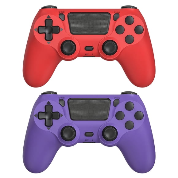 Control inalámbrico Wuthur, paquete de 2 para PS4/PC, rojo y morado