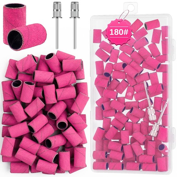 Difenni Bandas de Lijado para Taladro de Uñas Bandas de Lijado Brocas de Uñas 100 Piezas Bandas de Lijado de Uñas Grano Fino #180 con Broca de Lijado de Uñas 3/32 para Manicura y Pedicura