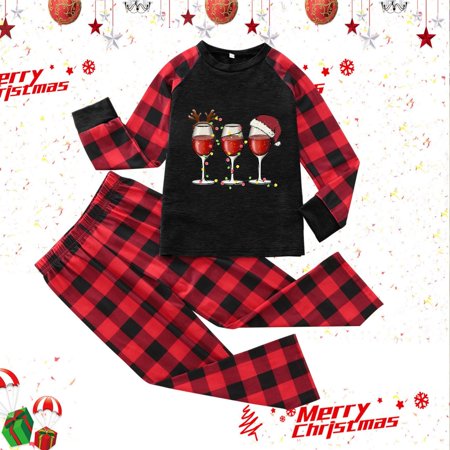 

Christmas Pajamas for Family Black Family Christmas Pjs Matching Sets Matching Family Pajamas Sets Three Goblet Pattern Print Top And Plaid Pants Sleepwear for Kids