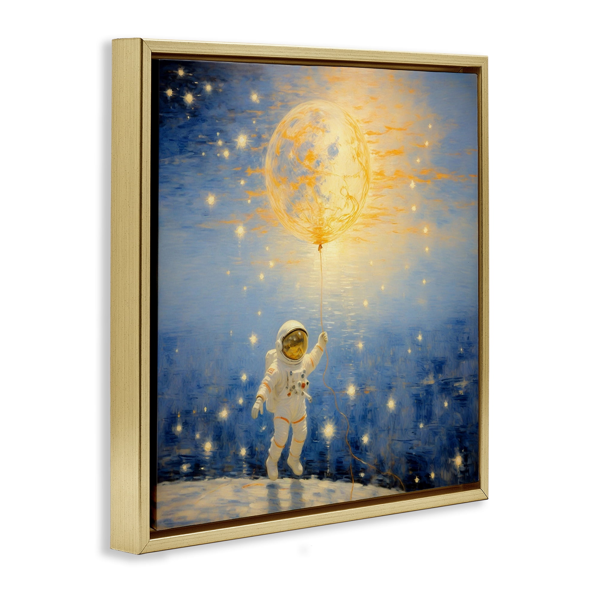 Astronaut with Dreamy Cosmic Balloon Gold Framed Floater Canvas Wall Art, design by Angie Hawke
