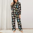 thumbnail image 2 of Yiaed Colorful Retro Tape Print Pajamas Women's Long Sleeve Sleepwear Soft Button Down Loungewear Pjs Lounge Set Nightwear Womens Pajama Pants-Small, 2 of 7