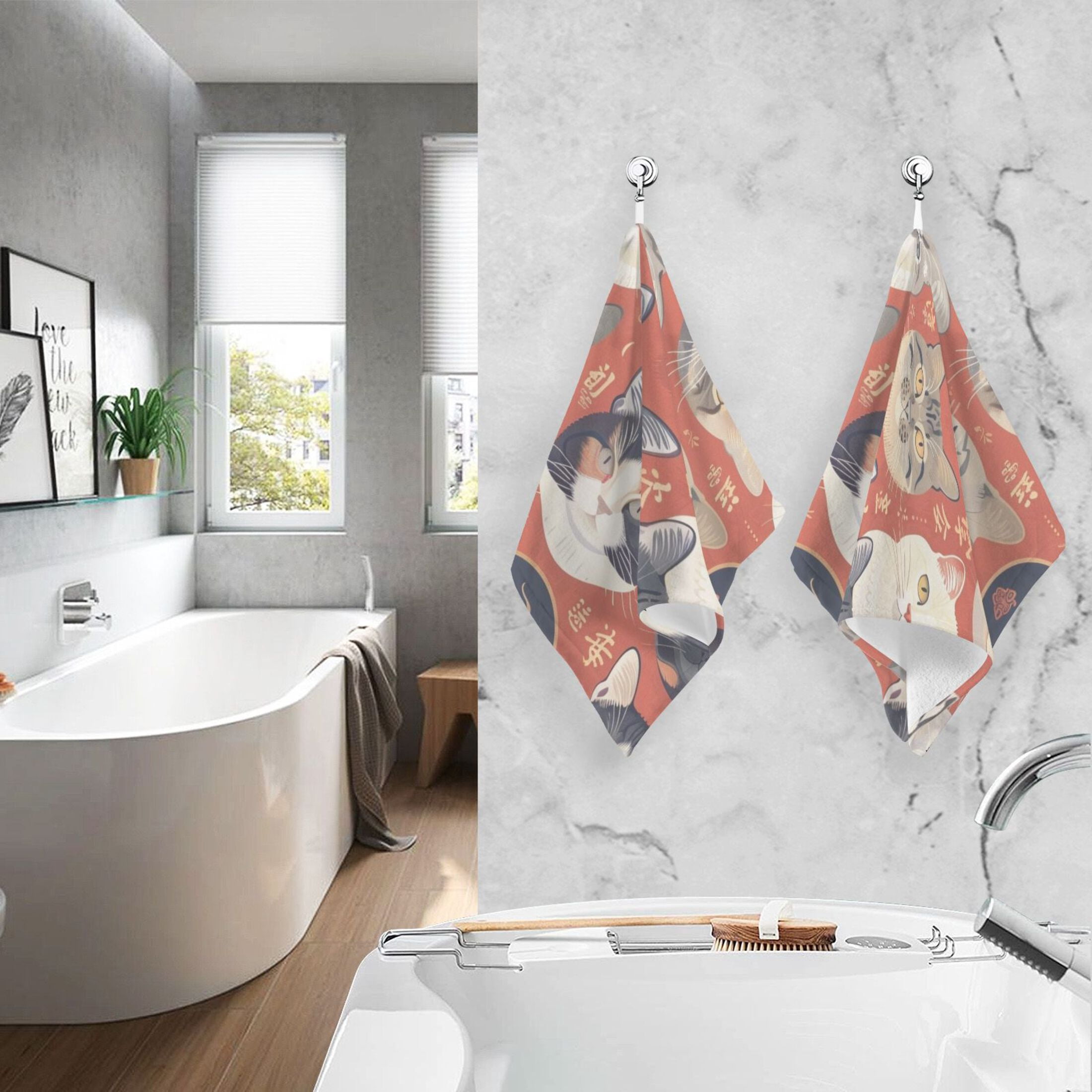 Cats Face 2 Pcs Hand Towel Set Cotton Absorbent Soft Face Towels Bath Towels for Bathroom Kitchen Shower Hotel Decor 16"x28"