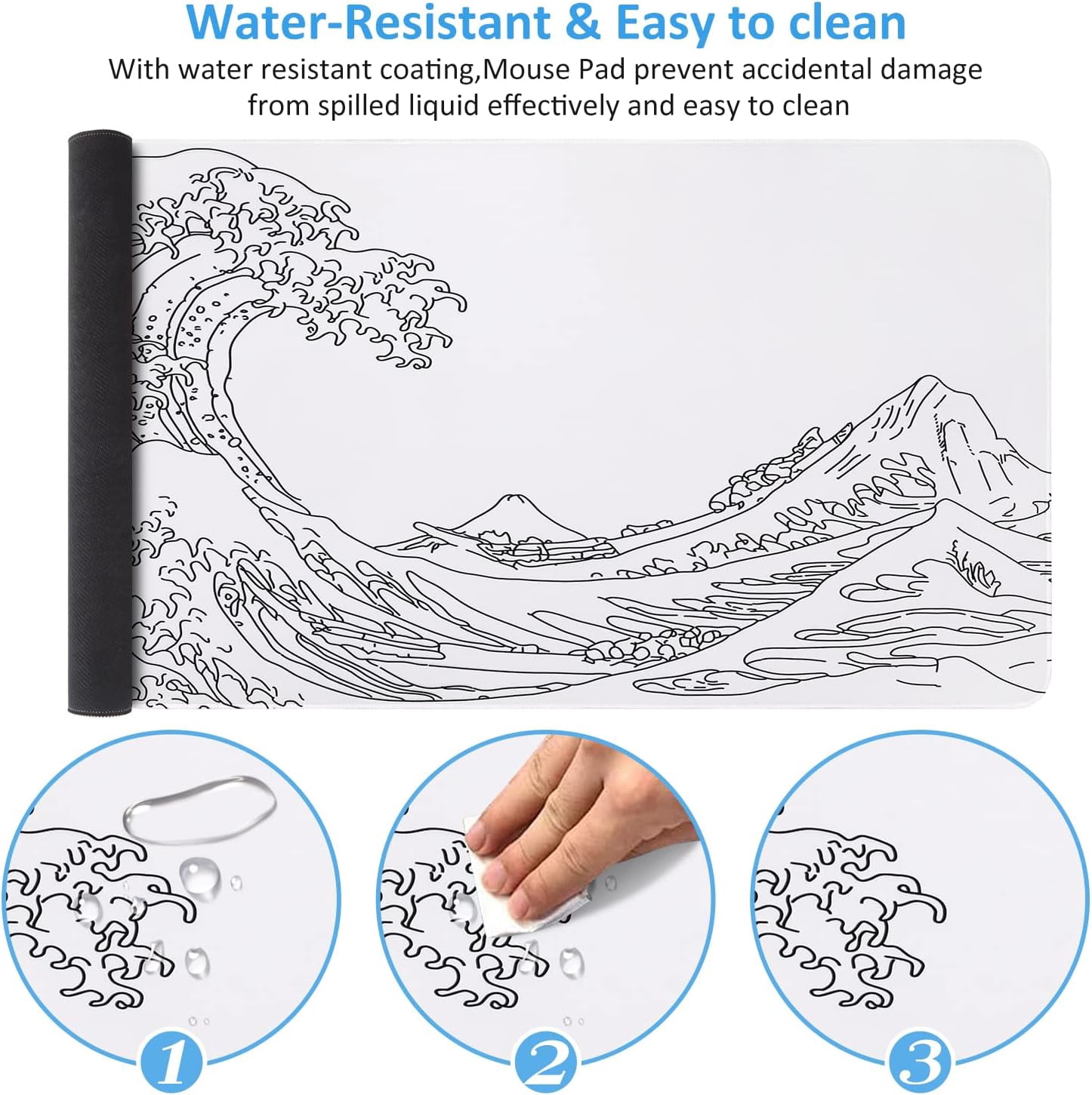 White Extended Gaming Mouse Pad Large Stable Rubber Base Mousepad, Stitched Edges, Keyboard Mouse Mat Desk Pad for Work, Game, Office, Home, 35.4x15.7 in