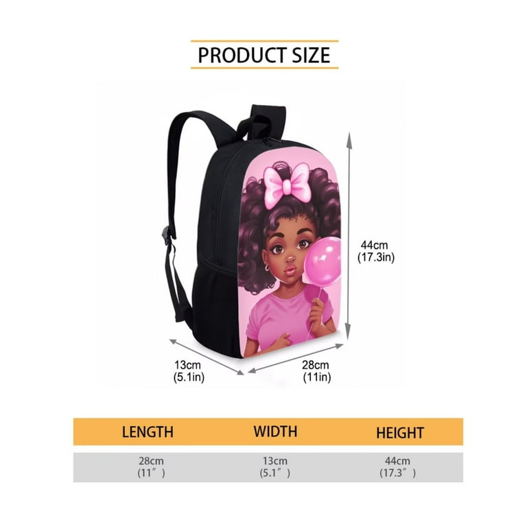 POLERO 4 Pcs African American Black Girl School Backpack Set Travel Bookbag Pencil Box Lunch Bag with Thermal Insulated Protective Water Bottle Cup Cover for Little Kids Girls Teens Pink Bubble