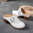 thumbnail image 6 of Pandaie Women’s Pumps Closed Round Toe Slip on Heeled Clogs Leather Stacked Chunky Heel Backless Mules Casual Walking Slides Sandals Indoor Outdoor White Size 8, 6 of 8