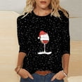 thumbnail image 4 of Fmbrln Womens Christmas Shirts Fashion Casual Crew Neck 3/4 Sleeve Tops Red Wine Glass Santa Hat Print T-shirts Christmas Gifts, 4 of 4
