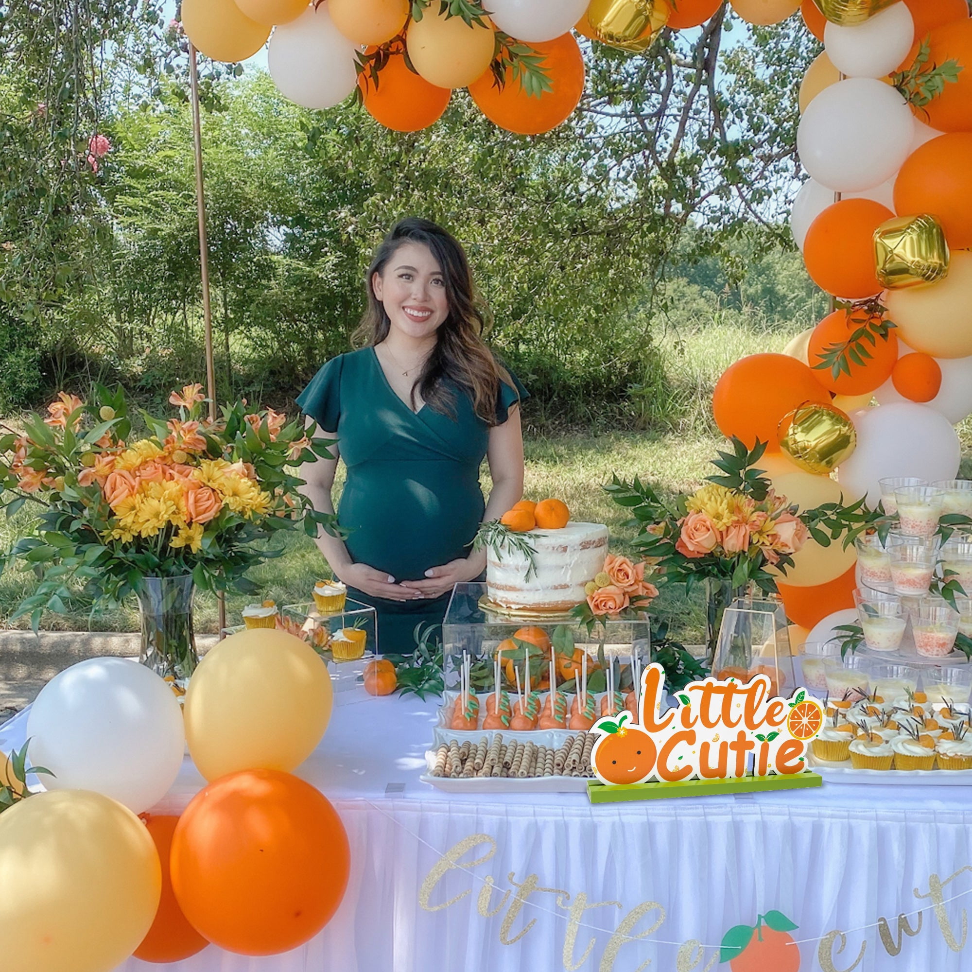 "A Little Cutie Is On The Way" Baby Shower Wall Sign - Orange & Tangerine Theme Backdrop Decor 1 thumbnail image