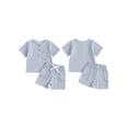 thumbnail image 2 of Raccmtaty Little Boys Summer Shorts Sets Short Sleeve Solid Color Tops and Drawstring Shorts Sets, 2 of 8