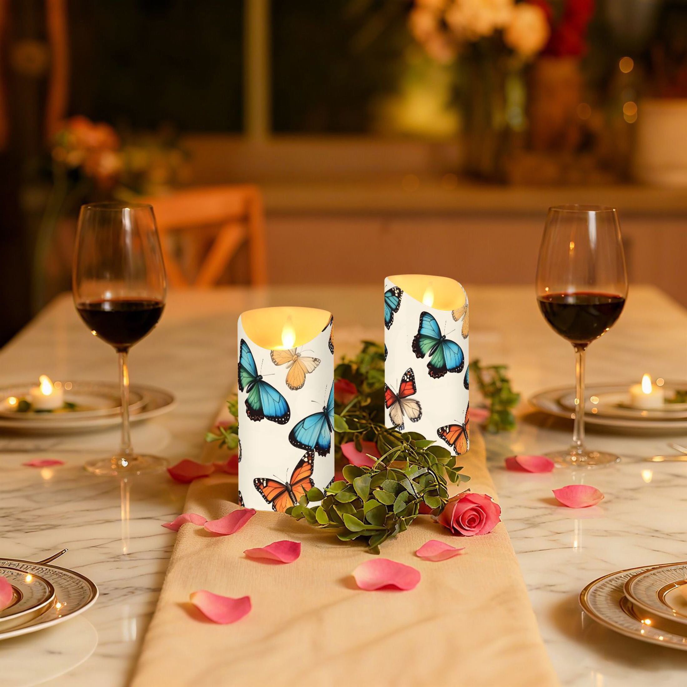 Butterflies with Beautiful Colors Flickering Flameless Candles with Remote Timer Battery Operated LED Tealight Set of 2 M