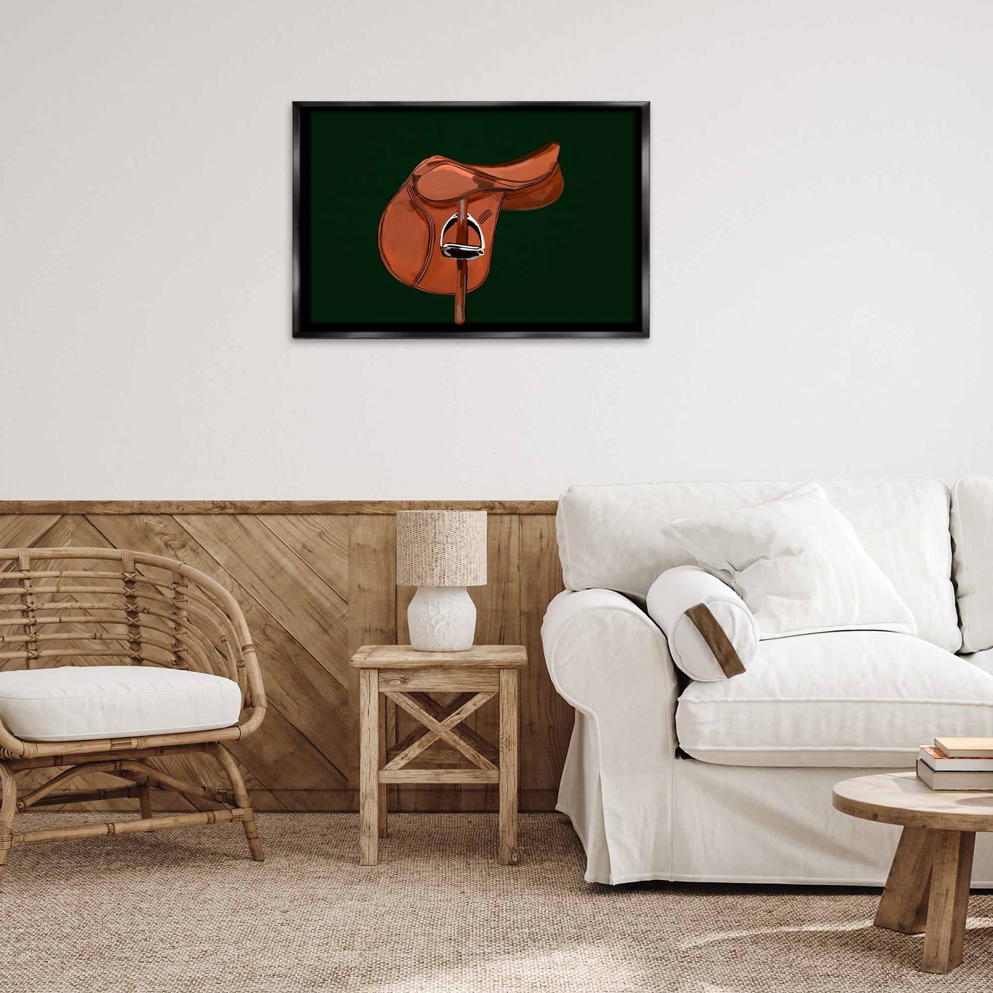 Stupell Industries Brown Horse Saddle Abstract Painting Black Floater Framed Canvas Art Print Wall Art, 31 x 21
