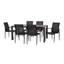 GDF Studio Kairo Outdoor Mesh and Aluminum 7 Piece Dining Set, Black