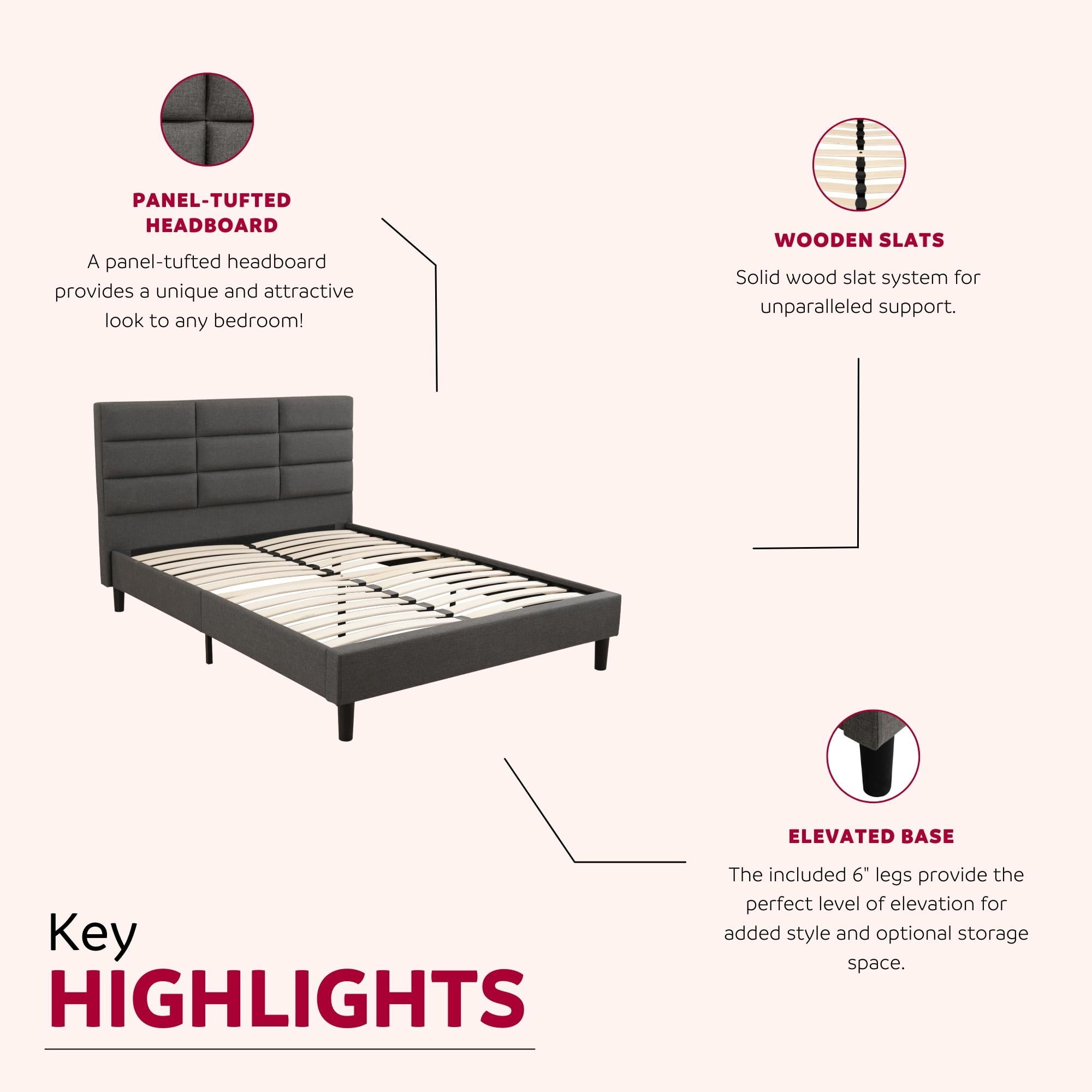 Roncy Dark Grey Upholstered Platform Bed Frame