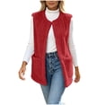 thumbnail image 4 of Women's Warm Fuzzy Fleece Sleeveless Vest Open Front Waistcoat Soft Plush Layering Gilet Fall Winter Daily Street Outfits Red, 4 of 8