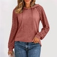 thumbnail image 4 of Gaigiky Shirts for Women Round Neck Drawstring Hoodies Solid Color Lace Spliced Long Sleeve Loose Fit Fall Daily Casual Pullover Outfits, 4 of 7