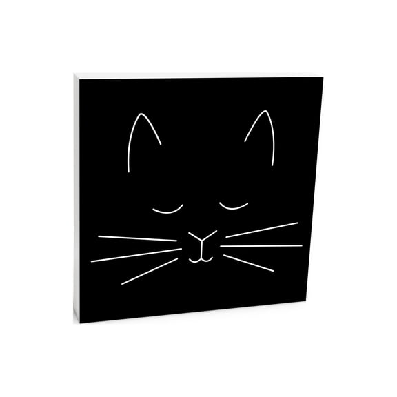 Cat Face White Line Sketch 10 x 10 Wood Tabletop Sign Plaque