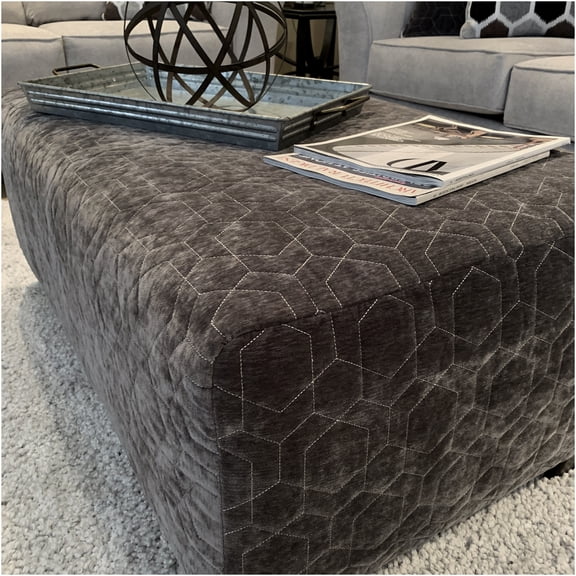 JERFIT Gray Mission Style Cocktail Ottoman with Quilted Fabric for Living Room, Foot Rest, Storage Bench, Coffee Table, Accent Stool