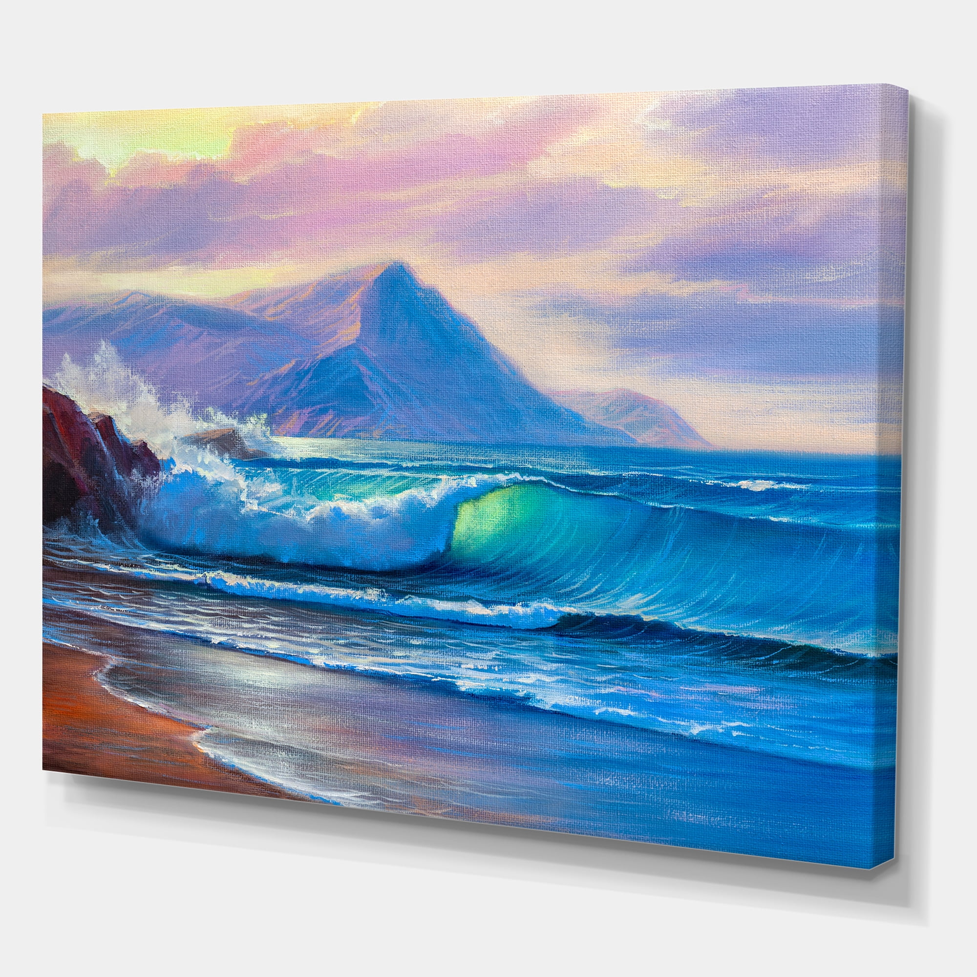 Designart ' Blue Waves Breaking At The Beach Landscape I ' Nautical & Coastal Canvas Wall Art Print