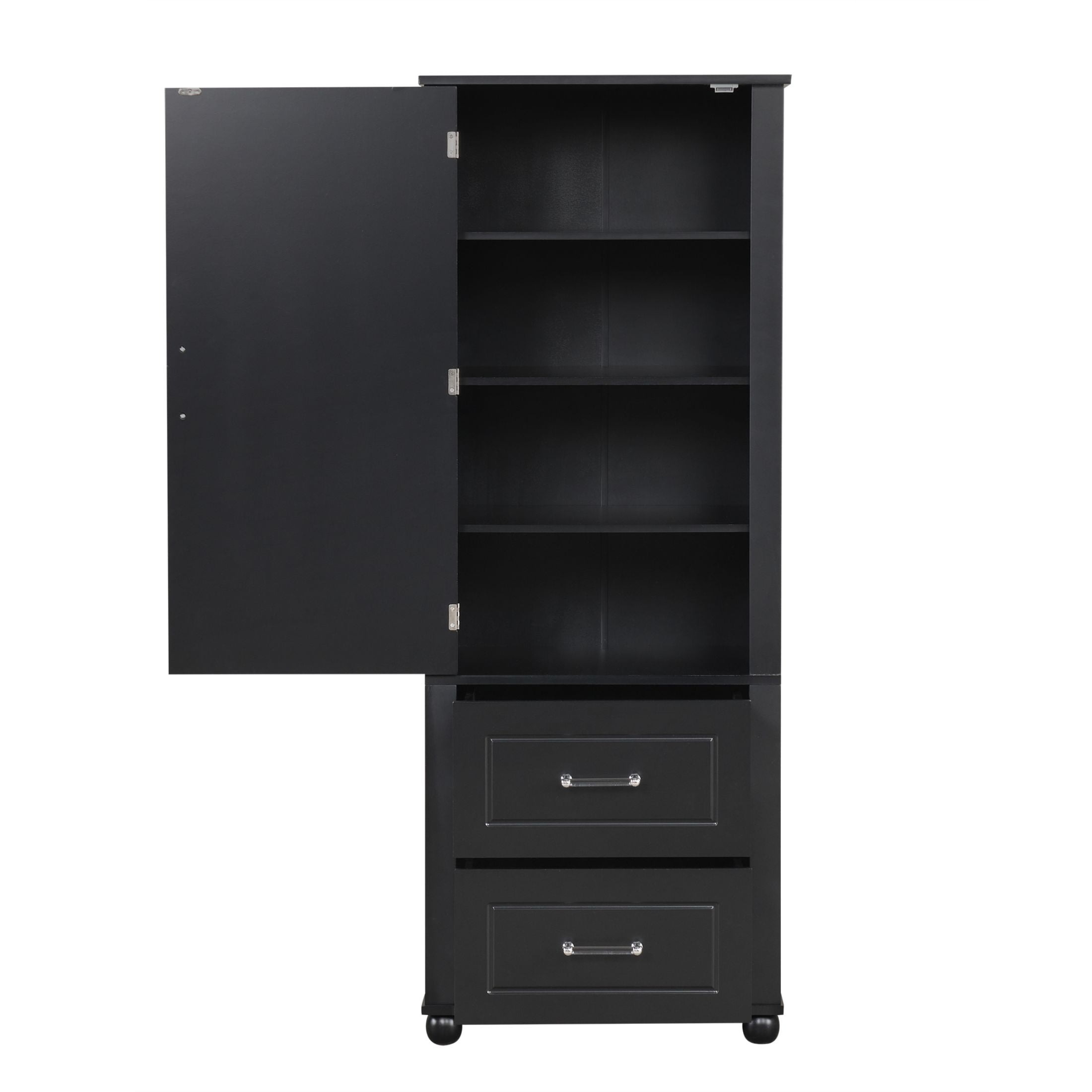 DEALTOPS Tall Spacious Storage Cabinet with 2 Drawers and Adjustable Shelves, Black