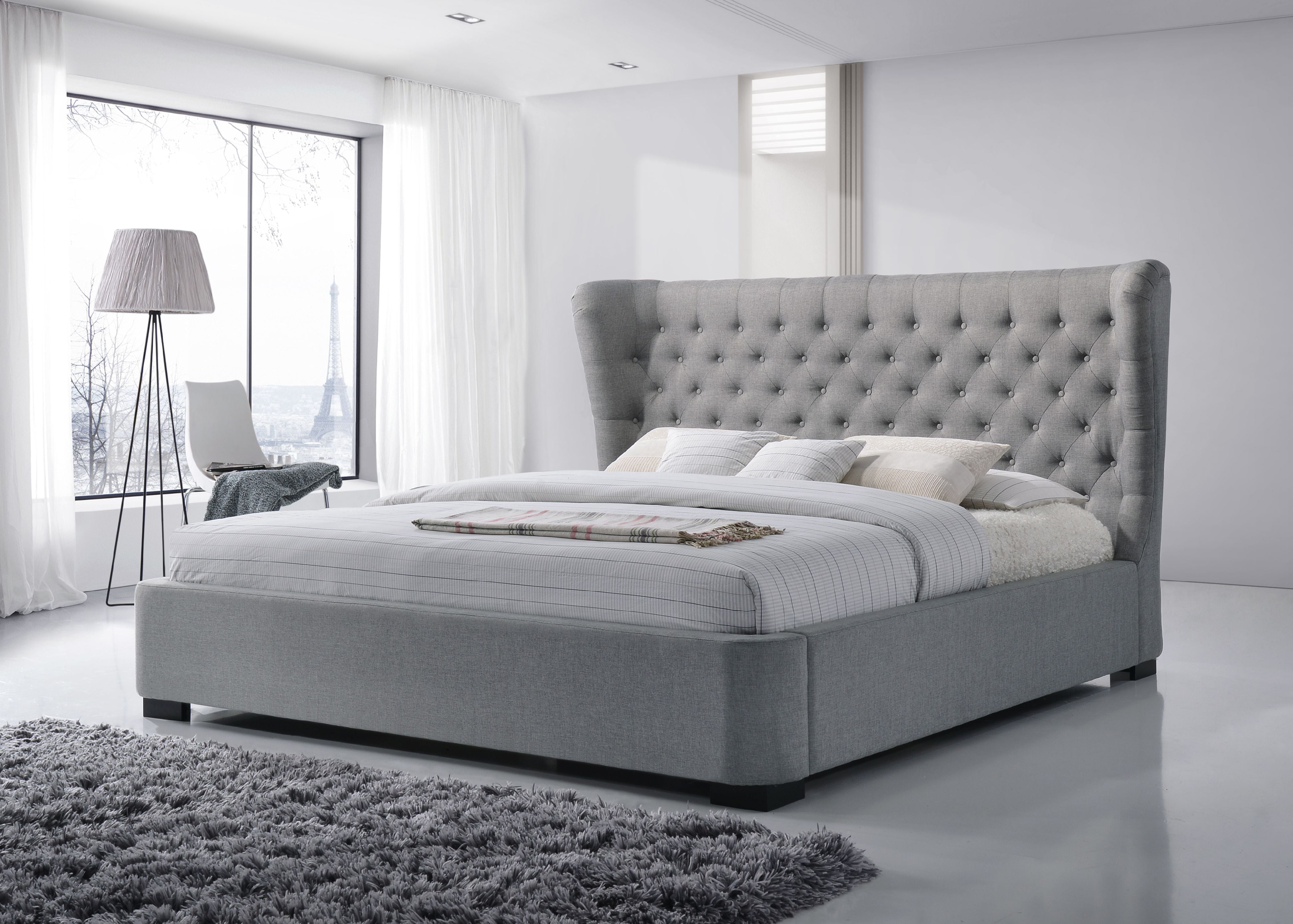 Manchester King-Size Tufted Wing Upholstered Platform Contemporary Bed