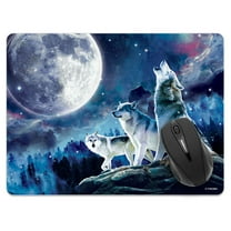 WIRESTER 13.77x10.23 in Rectangle Mouse Pad with Non-Slip Rubber Base for Computers, Laptop, Office & Home - Wolf Pack Moon