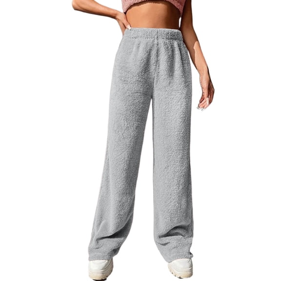 SGMVNU Women's Warm Pajama Sleep Pants Elastic High Waisted Soft Comfy Fuzzy Loungewear Bottoms Sleepwear(Grey, XXL)