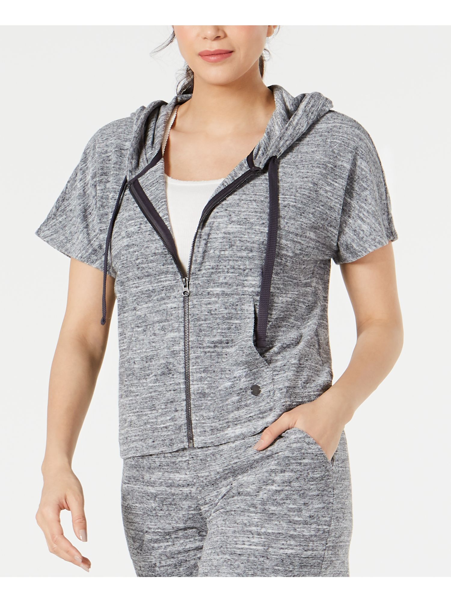Ideology IDEOLOGY Womens Gray Heather Zip Up Active Wear Jacket Size