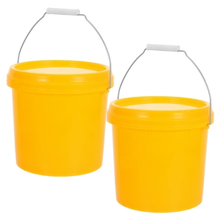Soimiss 2Pcs Yellow Plastic Bucket with Lid Multi Functional Storage Container for Water Ice
