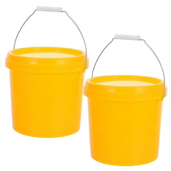 Soimiss 2Pcs Yellow Plastic Bucket with Lid Multi Functional Storage Container for Water Ice
