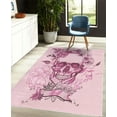 thumbnail image 4 of Grunge Decorative Rug, Skull and Flowers Day of the Dead Mexican Traditional Celebration Symbolic Art, Quality Carpet for Bedroom Dorm and Living Room, 6 Sizes, Pale Pink, by Ambesonne, 4 of 4