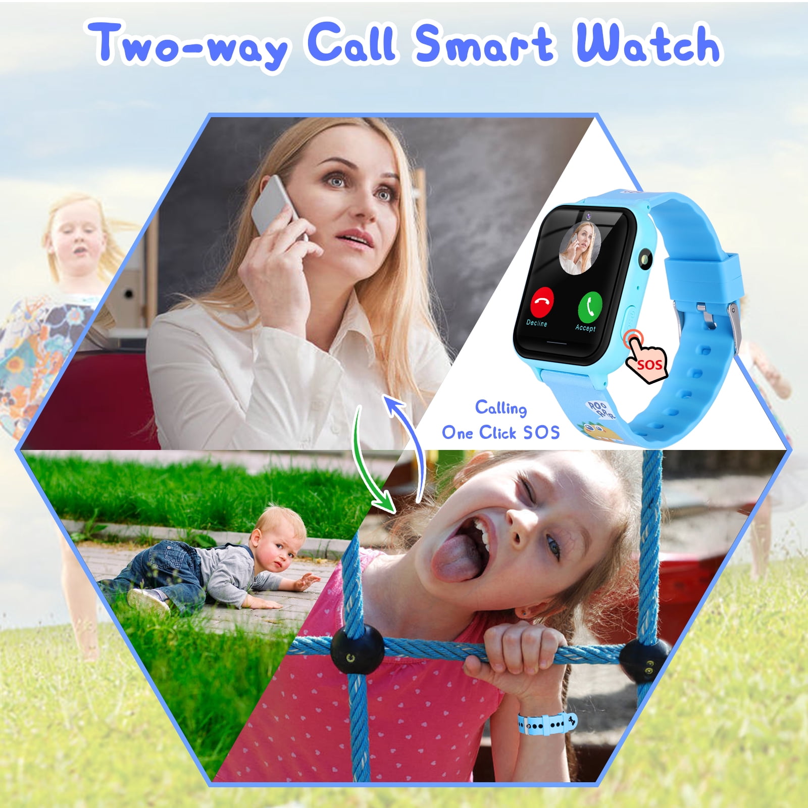 Smart Watch for Kids, Boys Girls Smartwatch with 10 Puzzle Games, Music Player, Pedometer, SOS Call, Camera, Alarm, Recorder, Calculator, Children Wristwatch for Birthday Gift (Blue)