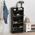 thumbnail image 2 of HOMCOM Armoire Étroite de Rangement pour Chaussures avec 3 Portes Rabattables et Tablette Ouverte, Café, 2 of 10