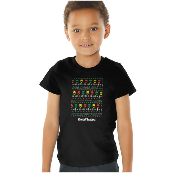 Power Rangers Ugly Christmas Sweater Kids T Shirt (2) for Toddler Boys and Girls, Black