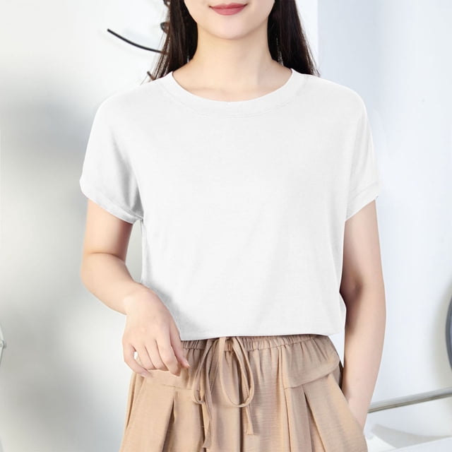 LOVZFMLL Hauts d'Été pour Femmes Décontracté Oversize Couleur Unie Col Rond à Capuche Manches Courtes T-shirt Débardeur