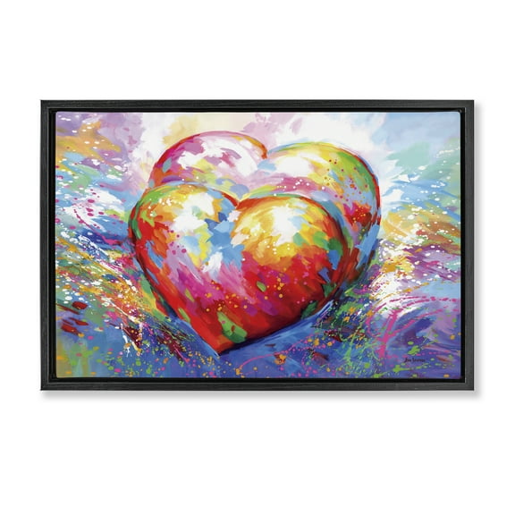 Stupell Industries Forever In My Heart Abstraction Abstract Painting Black Floater Framed Canvas Art Print Wall Art, 25 x 17