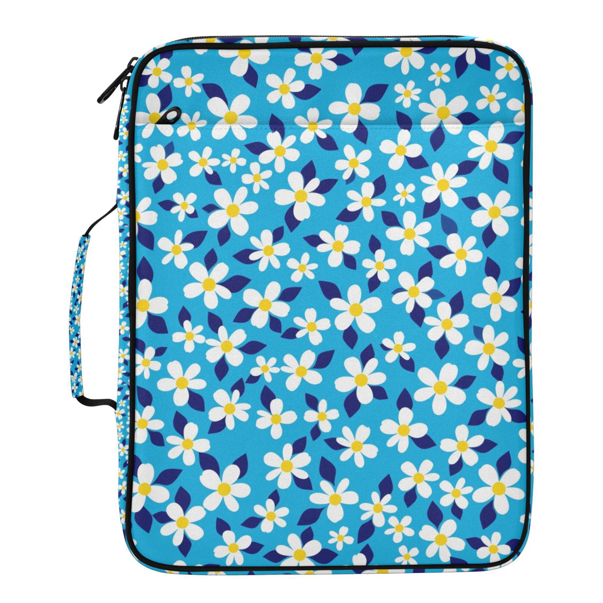 FORMRS Accordion File Folder A4 Size 7-Pocket Expanding Document Organizer Bag with 3 Ring Binder, Blue Daisy Pattern