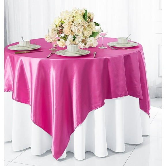 Wedding Linens Inc. (2 pcs) 54 inch Satin Square Table Overlay Topper - Azalea