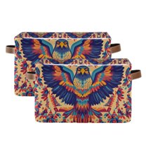 Yayeee 2 Pack Canvas Storage Basket with Handles for Shelves Fabric Bins Closet Organizer, Colorful Abstract Eagle