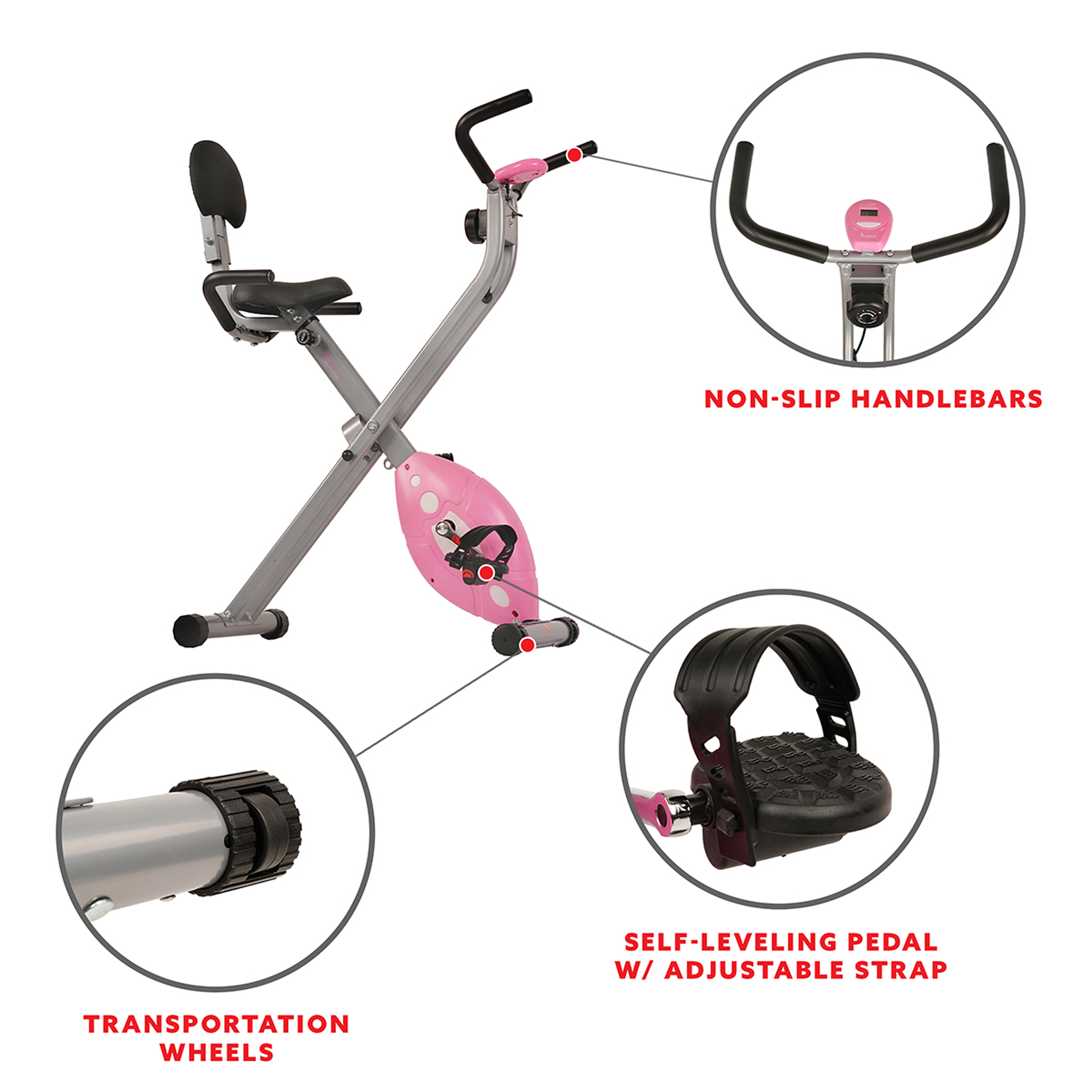 Sunny Health & Fitness Magnetic Folding Recumbent Bike Exercise Bike, 220lb Capacity - SF-RB1117 - image 4 of 11