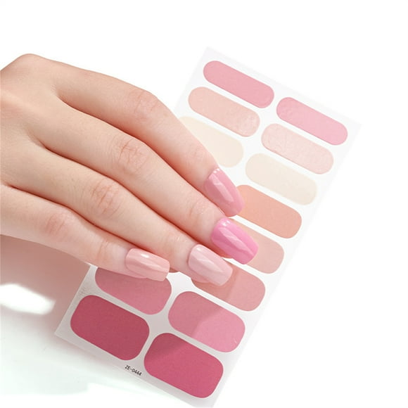 RKSTN Press on Nails 16 Strips Semi Cured Gel Nail Stickers Nail Lamp Required Gel Nail Polish Wraps Gel Nail Art Stickers for Women Girls