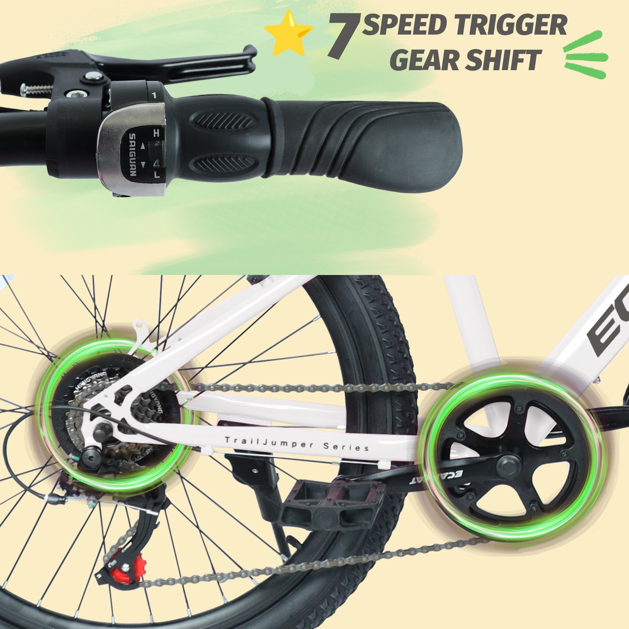 24 Inch  Mountain Bike with 7 Speeds & Front Suspension Durable Steel Frame, Alloy Rims & Disc Brakes For Men and Women in White Colors