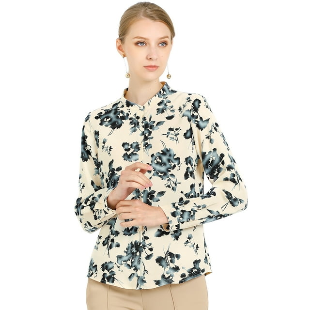 INSPIRE CHIC Women's Floral Button Down Long Sleeves Work Office Shirt Blouses