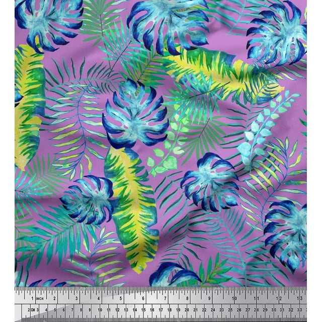 Soimoi Japan Crepe Satin Fabric Leaves Tropical Decor Fabric Printed Yard 42 Inch Wide
