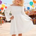 thumbnail image 4 of Kiijoy Girls Off Shoulder Long Sleeve Dress Solid Color Smocked Short Dress, Sizes 5-14, 4 of 8
