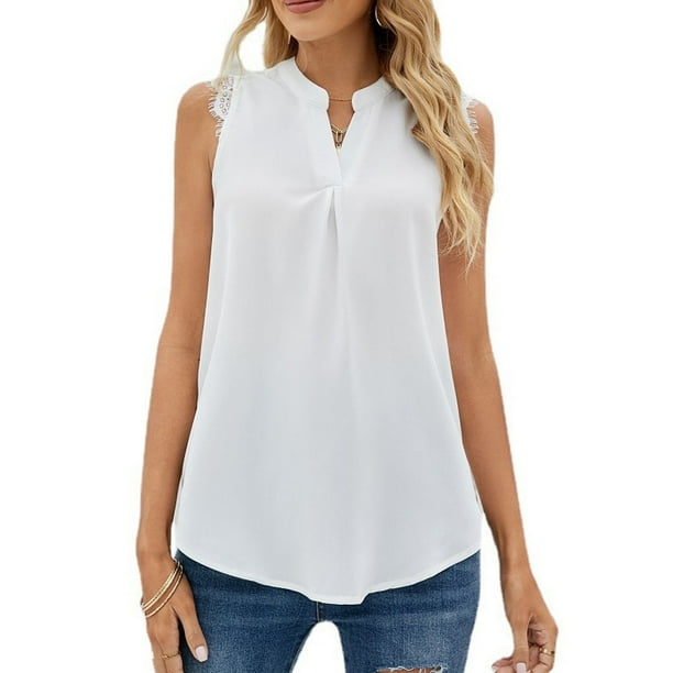 Blusa Sin mangas Qarigey para mujer, chaleco, vacaciones en la playa, verano, Blanco, METRO