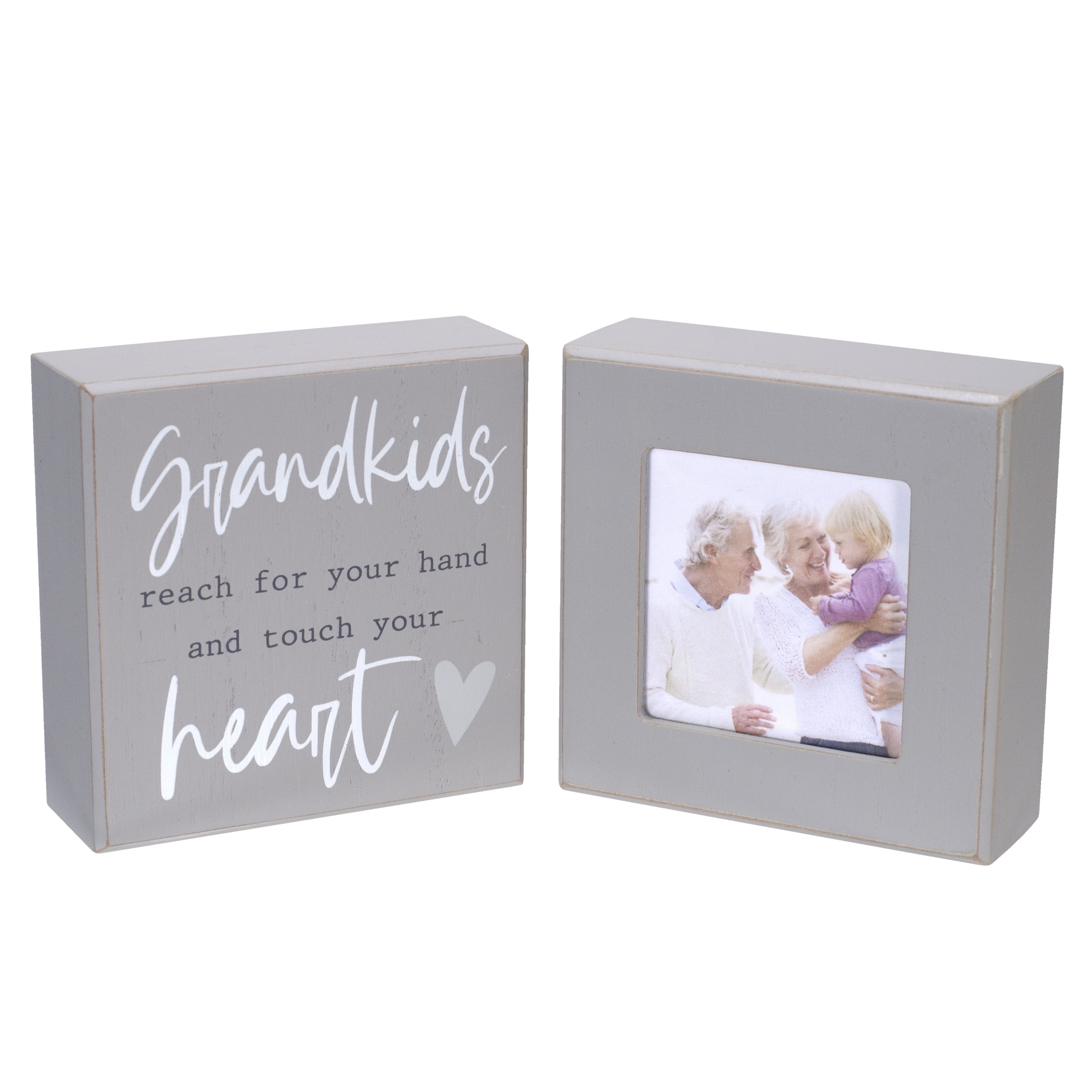 Malden International Designs Grandkids 2 Piece 5x5 Block Stories Gray Sign And 3x3 Picture Frame