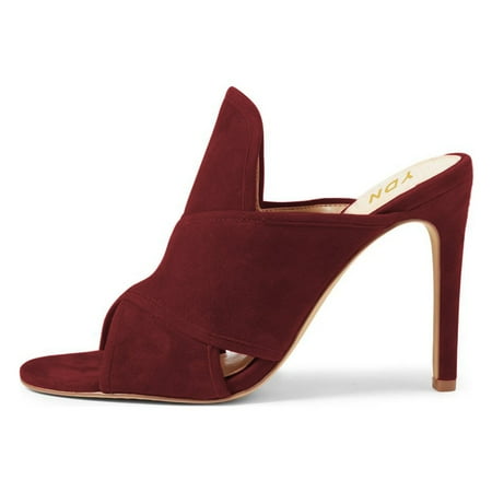 YDN Women Classic Round Open Toe Stiletto Sandals High Heels Backless Mule Pumps Slip On Slide Dress Clogs Shoes Size 5 Wine