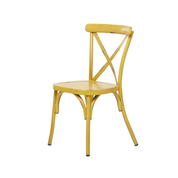 DecMode 19"W, 35"H Metal Farmhouse Outdoor Dining Chair, Yellow, 2-Piece