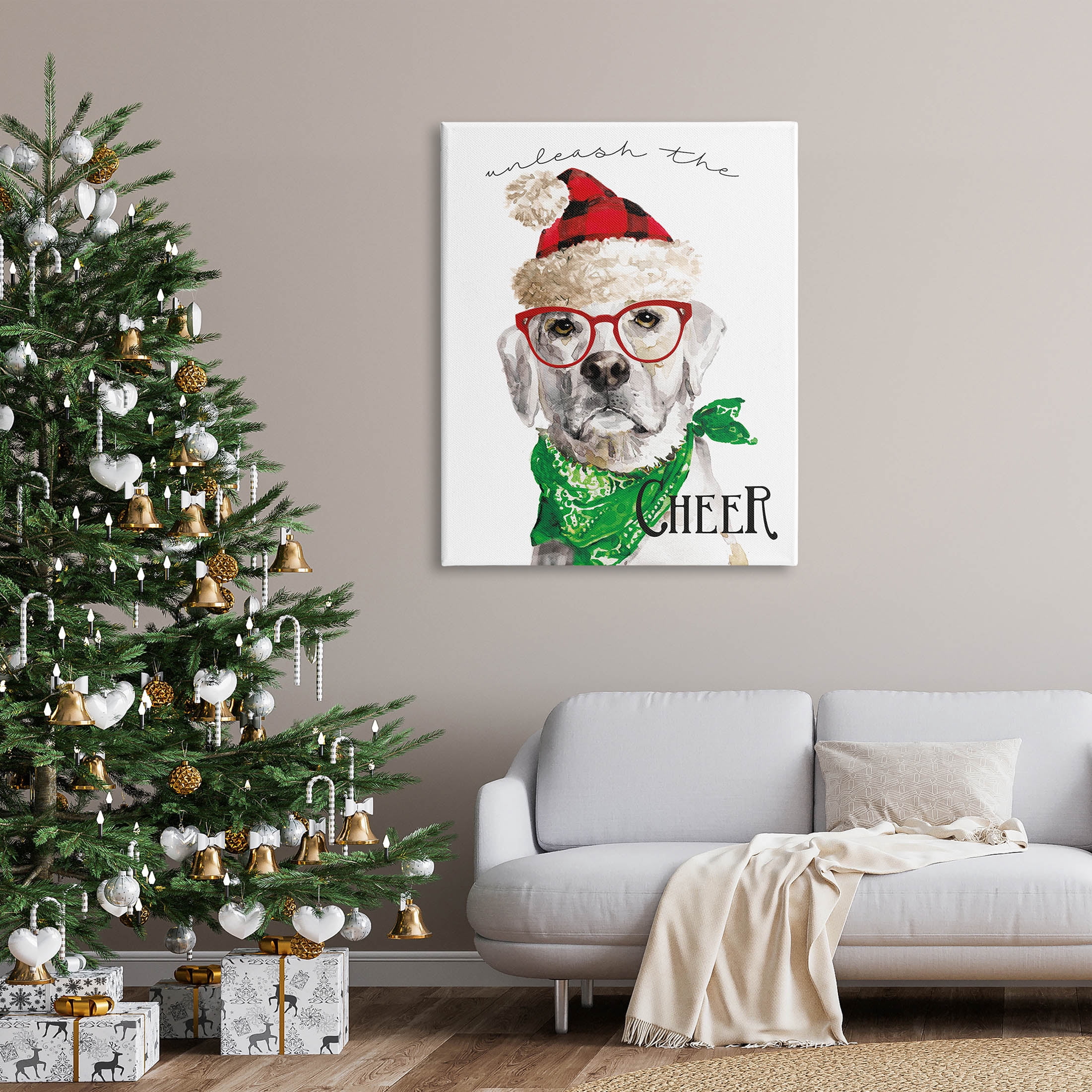 Stupell Industries Unleash The Cheer Holiday Dog Graphic Art Gallery Wrapped Canvas Print Wall Art, Design by Livi Finn