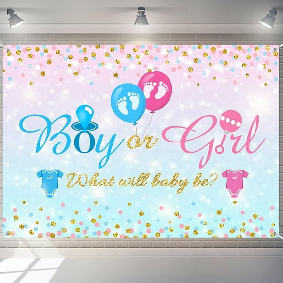 7X5ft Boy or Girl What Will Baby Be Gender Reveal Decoration Blue or Pink Dots Balloon Party Backdrop Gender Reveal Banner Supplies