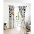 thumbnail image 3 of Orange Blue Botanical Blackout Curtains for Bedroom/Living Room, Thermal Insulated Kitchen Curtains, Weeping Fall Eucalyptus Leaves Rustic Grommet Darkening Window Treatment Drapes 52"x63"x2, 3 of 8
